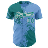 Custom Light Blue Teal-Cream Abstract Brush Stroke Authentic Baseball Jersey