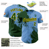 Custom Light Blue Green-Gold Abstract Brush Stroke Authentic Baseball Jersey