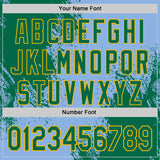 Custom Light Blue Kelly Green-Gold Abstract Brush Stroke Authentic Baseball Jersey