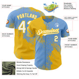 Custom Light Blue White-Yellow Abstract Brush Stroke Authentic Baseball Jersey