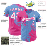Custom Light Blue White-Pink Abstract Brush Stroke Authentic Baseball Jersey