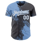 Custom Steel Gray White-Light Blue Abstract Brush Stroke Authentic Baseball Jersey