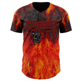 Custom Black-Red Flames Skull Authentic Baseball Jersey