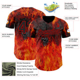 Custom Black-Red Flames Skull Authentic Baseball Jersey