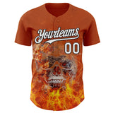 Custom Texas Orange White-Black Flames Skull Authentic Baseball Jersey