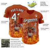Custom Texas Orange White-Black Flames Skull Authentic Baseball Jersey