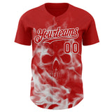 Custom Red-White Flames Skull Smoke Authentic Baseball Jersey