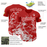 Custom Red-White Flames Skull Smoke Authentic Baseball Jersey