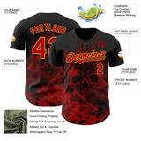 Custom Black Red-Old Gold Flames Skull Smoke Authentic Baseball Jersey