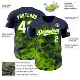 Custom Navy White-Neon Green Flames Skull Smoke Authentic Baseball Jersey