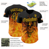 Custom Black-Gold Flames Skull Authentic Baseball Jersey