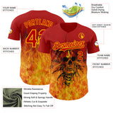 Custom Red-Gold Flames Skull Authentic Baseball Jersey