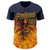 Custom Navy-Gold Flames Skull Authentic Baseball Jersey