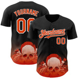 Custom Black Orange-White Skull Authentic Baseball Jersey