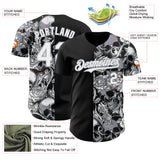 Custom Black White-Gray Skull And Rose Authentic Baseball Jersey