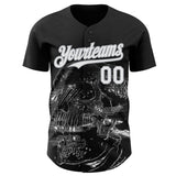 Custom Black White-Gray Skull Authentic Baseball Jersey