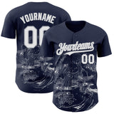 Custom Navy White-Gray Skull Authentic Baseball Jersey