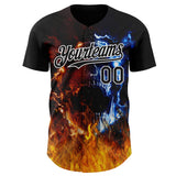 Custom Black-White Flames Skull Authentic Baseball Jersey