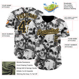 Custom Gray Black-Old Gold Flames Skull Smoke Authentic Baseball Jersey