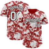 Custom Red White-Black Flames Skull Smoke Authentic Baseball Jersey