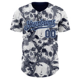 Custom Gray Navy-Light Blue Flames Skull Smoke Authentic Baseball Jersey