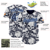 Custom Gray Navy-Light Blue Flames Skull Smoke Authentic Baseball Jersey
