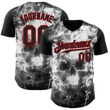 Custom Black White-Red Flames Skull Smoke Authentic Baseball Jersey