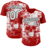 Custom Red White-Black Flames Skull Smoke Authentic Baseball Jersey