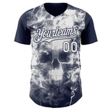 Custom Navy-White Flames Skull Smoke Authentic Baseball Jersey