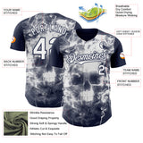 Custom Navy-White Flames Skull Smoke Authentic Baseball Jersey