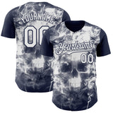 Custom Navy-White Flames Skull Smoke Authentic Baseball Jersey
