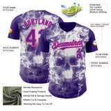 Custom Purple-Pink Flames Skull Smoke Authentic Baseball Jersey