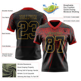 Custom Black Red-Old Gold Authentic Distressed Scratch Brush Stroke Football Jersey