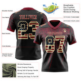 Custom Black Vintage USA Flag Crimson-Cream Authentic Distressed Scratch Brush Stroke Football Jersey