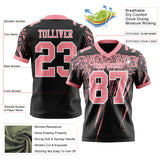 Custom Black Medium Pink-White Authentic Distressed Scratch Brush Stroke Football Jersey
