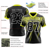 Custom Black Neon Yellow-White Authentic Distressed Scratch Brush Stroke Football Jersey