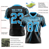 Custom Black Sky Blue-White Authentic Distressed Scratch Brush Stroke Football Jersey
