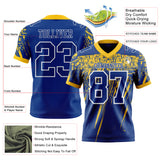 Custom Royal Yellow-White Authentic Distressed Scratch Brush Stroke Football Jersey