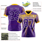 Custom Purple Yellow-White Authentic Distressed Scratch Brush Stroke Football Jersey