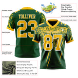 Custom Green Yellow-White Authentic Distressed Scratch Brush Stroke Football Jersey
