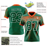 Custom Kelly Green Orange-White Authentic Distressed Scratch Brush Stroke Football Jersey