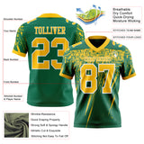 Custom Kelly Green Yellow-White Authentic Distressed Scratch Brush Stroke Football Jersey