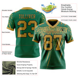 Custom Kelly Green Old Gold-Black Authentic Distressed Scratch Brush Stroke Football Jersey