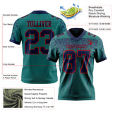 Custom Teal Navy-Red Authentic Distressed Scratch Brush Stroke Football Jersey