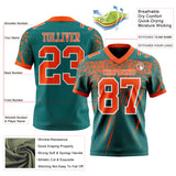 Custom Teal Orange-White Authentic Distressed Scratch Brush Stroke Football Jersey