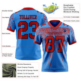Custom Powder Blue Red-Navy Authentic Distressed Scratch Brush Stroke Football Jersey