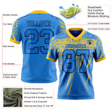 Custom Powder Blue Yellow-Navy Authentic Distressed Scratch Brush Stroke Football Jersey