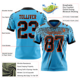 Custom Sky Blue Black-Orange Authentic Distressed Scratch Brush Stroke Football Jersey