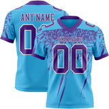 Custom Sky Blue Purple-White Authentic Distressed Scratch Brush Stroke Football Jersey