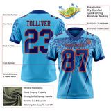 Custom Sky Blue Royal-Orange Authentic Distressed Scratch Brush Stroke Football Jersey
